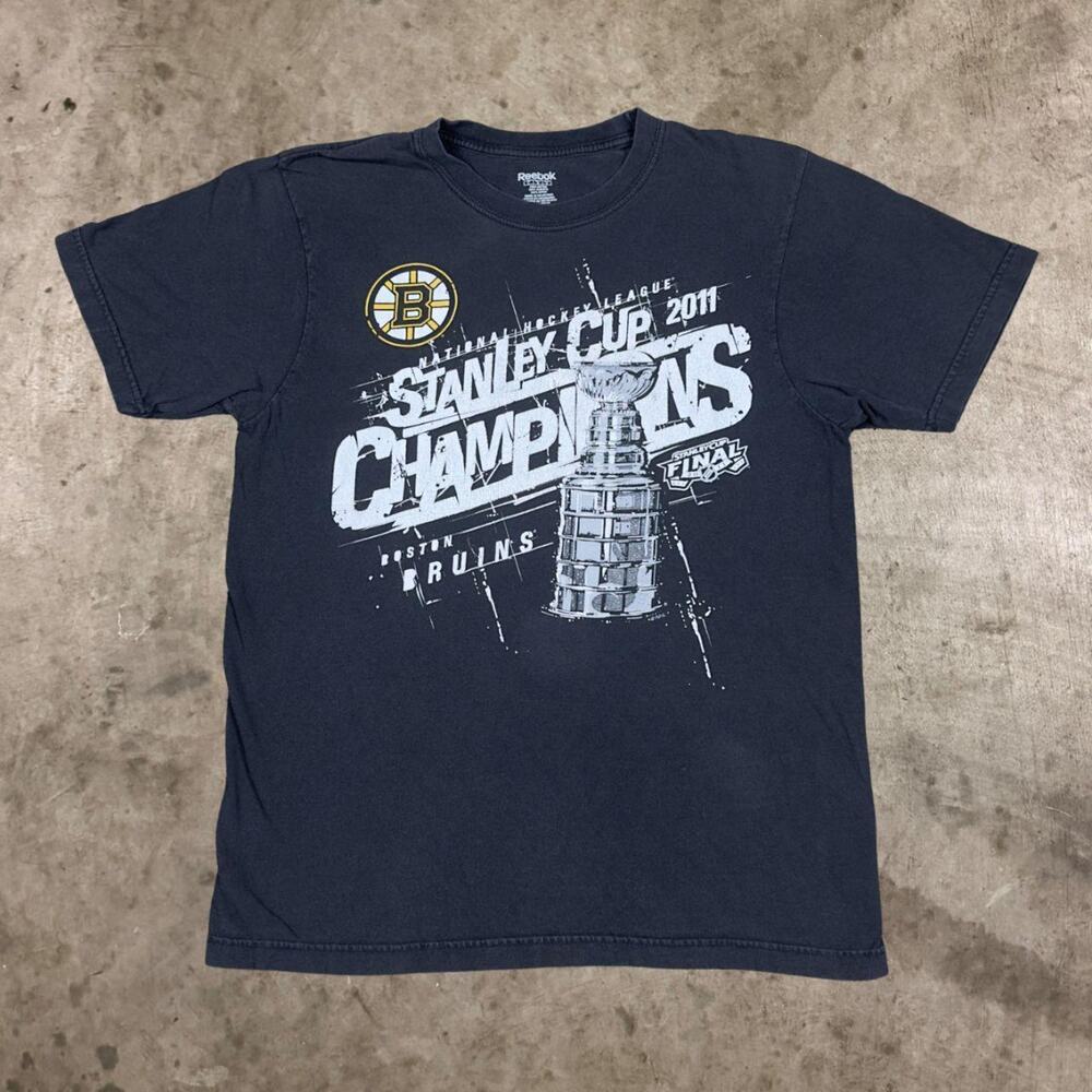 NHL Boston Bruins 2011 Stanley Cup Champions Tee Reebok T-Shirt Black Men Size L
